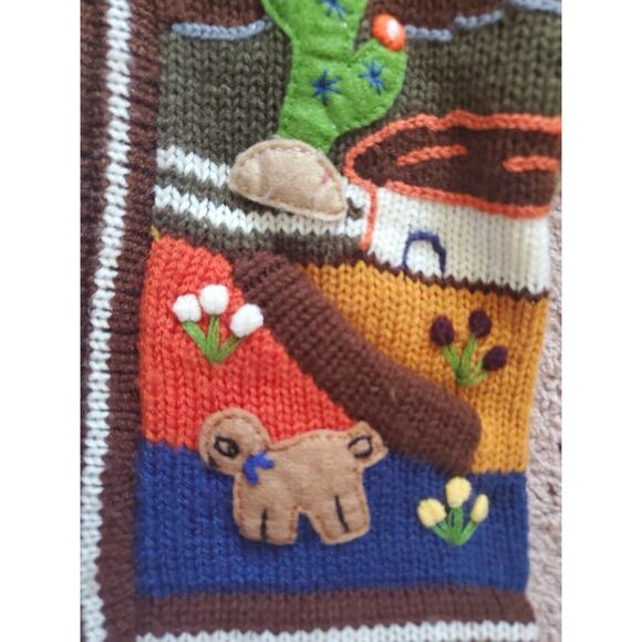 Sisandina Handicrafts Andes Appliques Embroidery Zip Knit Hoodie, Kids Size 4 - Picture 6 of 12